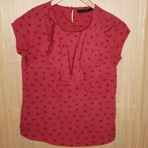 Acira Womens Lip Print Pink Short Sleeve Blouse Medium